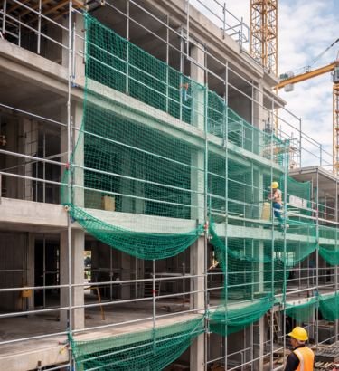 Construction Safety Nets in Hyderabad installed by Lasya Safety Nets for worker protection, fall prevention and construction site safety.