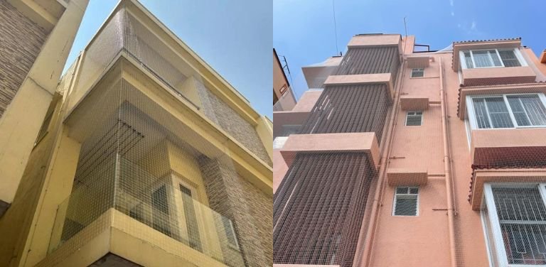 High-quality Building Covering Safety Nets in Hyderabad installed by Lasya Safety Nets for construction and building protection.