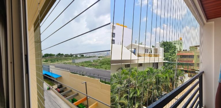 Premium Invisible Grills for Bird Control in Hyderabad installed by Lasya Invisible Grills to prevent pigeons and birds from entering balconies and windows.