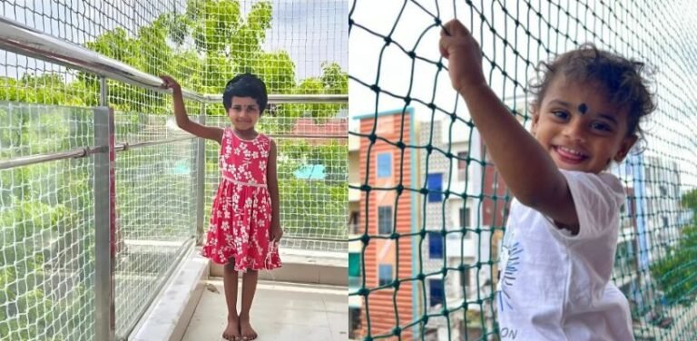 Kids Safety Nets installation in Hyderabad by Lasya Safety Nets providing child safety protection for balconies, windows and open areas in residential apartments and homes.