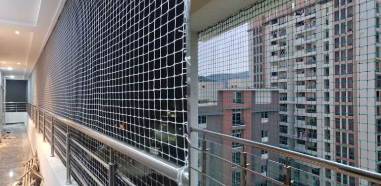 Premium Balcony Bird Nets in Hyderabad installed by Lasya Safety Nets & Invisible Grills for bird protection and safety.