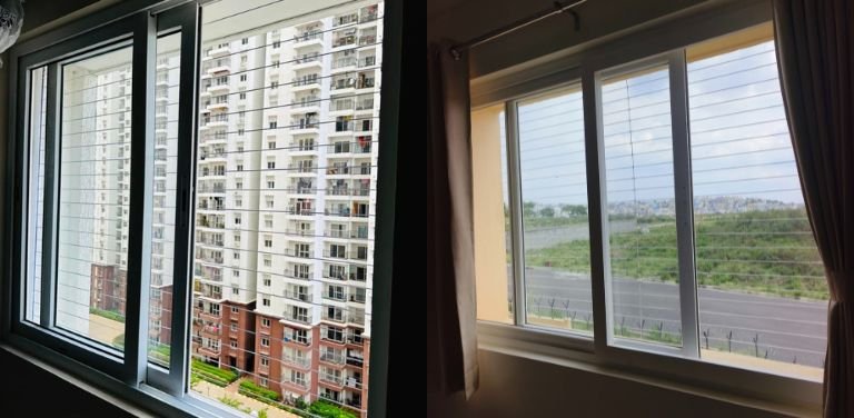 Premium Invisible Grills for Windows in Hyderabad installed by Lasya Invisible Grills for safety, security and modern aesthetics.